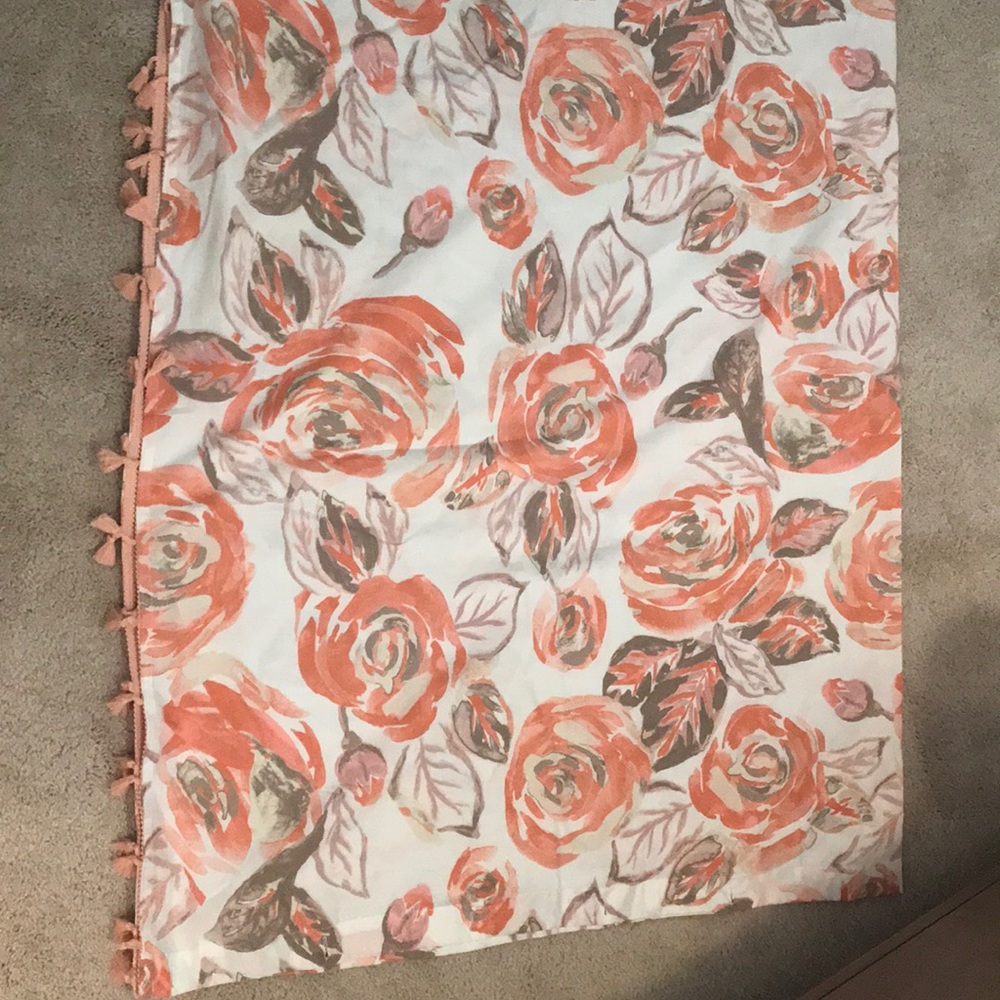 Opal house Pink Floral Tassle Shower Curtain